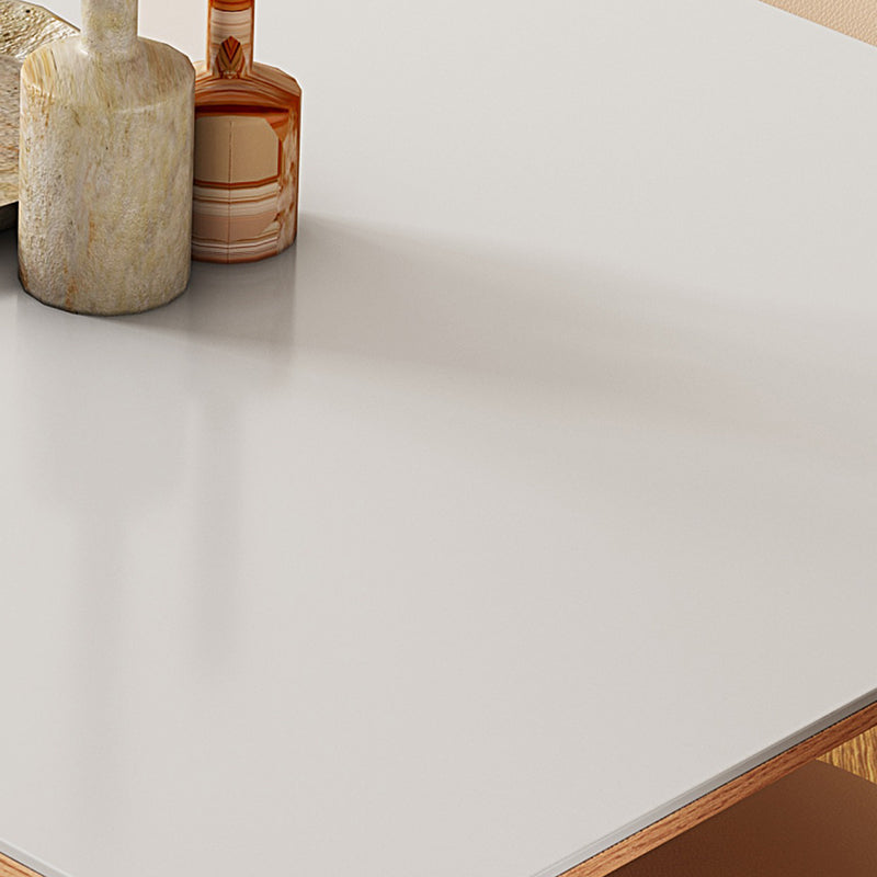 Mid-Century Dining Room Table Rectangle Stone Dinette Table in White