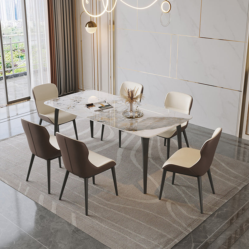 Mid-Century Dining Room Table Rectangle Stone Dinette Table for Kitchen