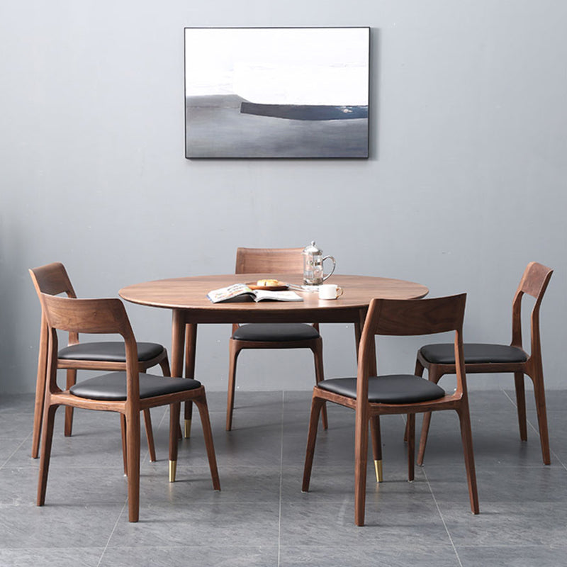 Contemporary 1/2/5/6 Pieces Furniture Round Solid Wood Dining Set in Brown