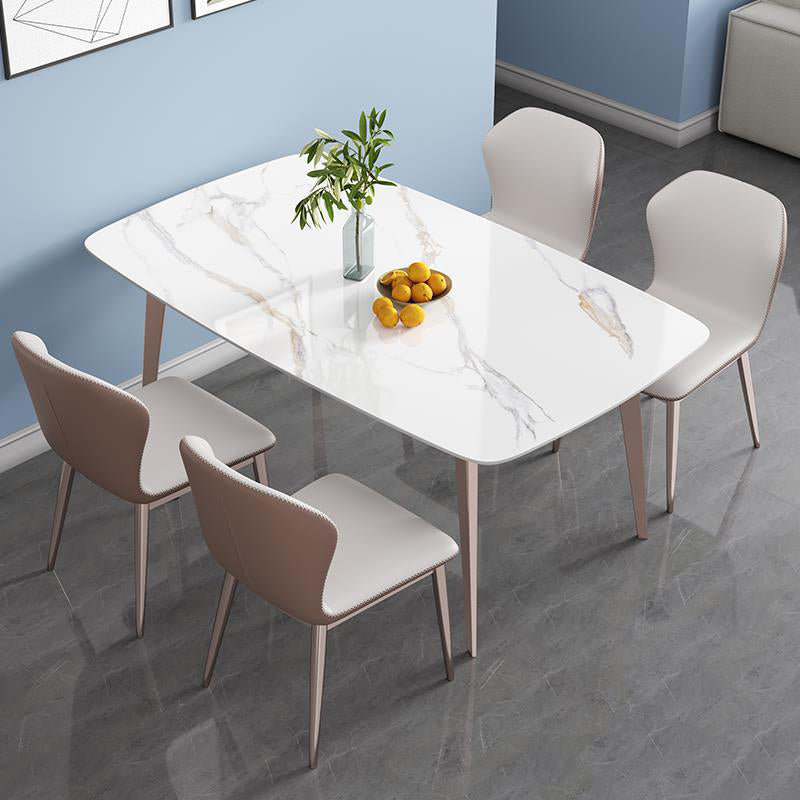 Contemporary Style 1/2/5/7 Pieces Dining Chairs Set Stone Rectangle Furniture in White