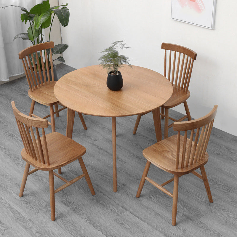 Modern Oak Wood Dining Set 1/2/3/5 Pieces Brown Dinette Set with Chairs