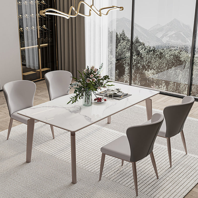 Glam Style Dinette Table Rectangle Stone Dining Room Table in White