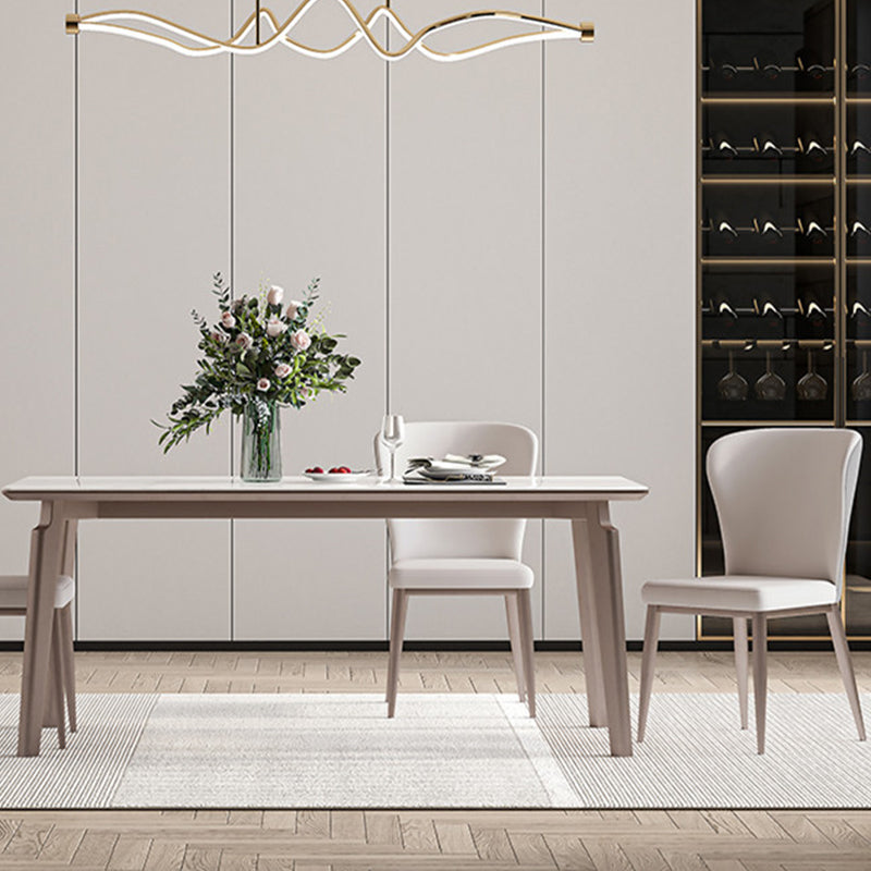 Glam Style Dinette Table Rectangle Stone Dining Room Table in White