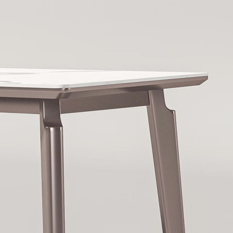 Glam Style Dinette Table Rectangle Stone Dining Room Table in White