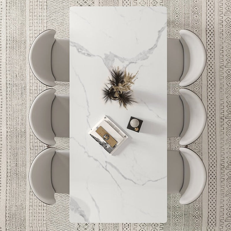 Glam Style Dinette Table Rectangle Stone Dining Room Table in White