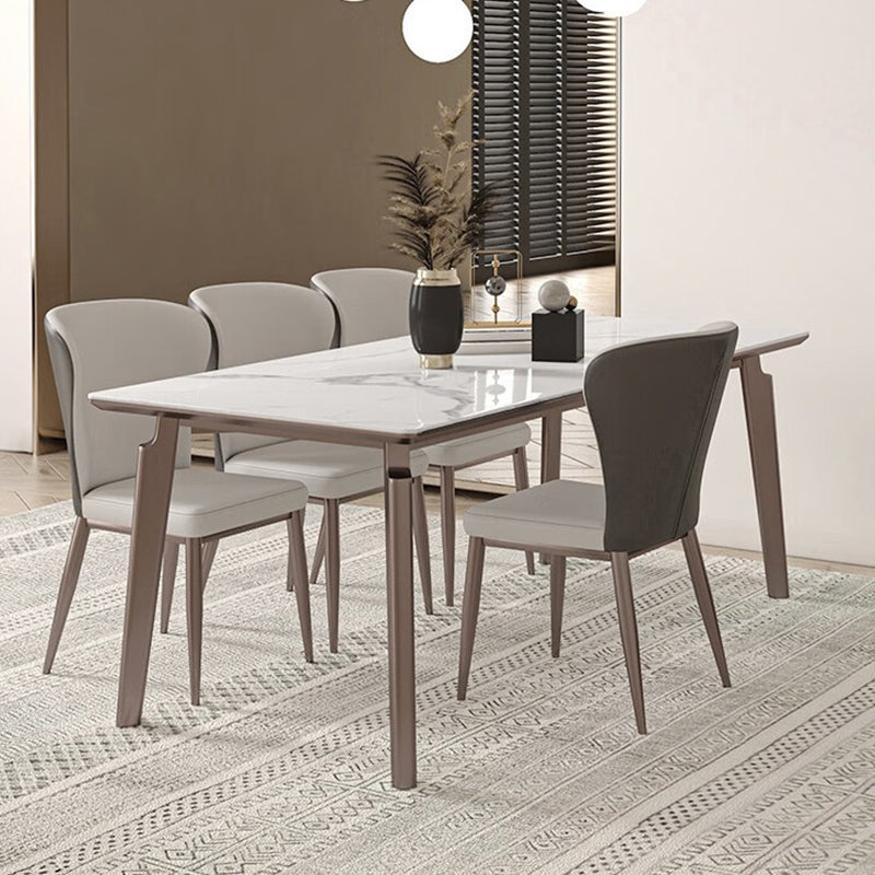 Glam Style Dinette Table Rectangle Stone Dining Room Table in White