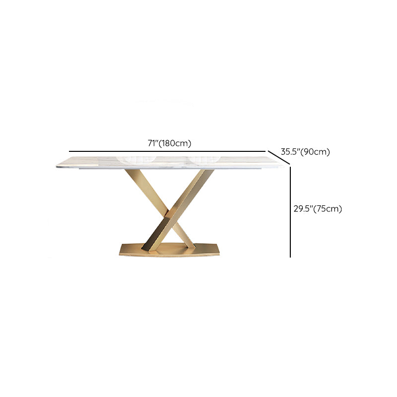 Glam Stone Rectangle Dining Table Golden Pedestal Table for Dining Room
