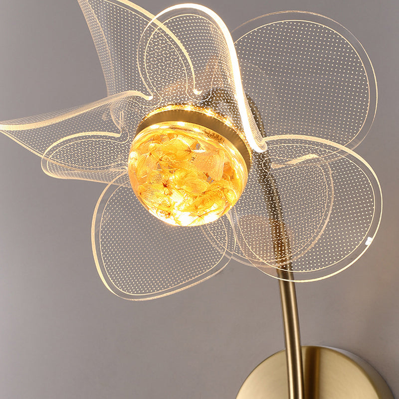 Contemporary Wall Sconce Flower Wall Light Fixture with Acrylic and Metal for Bedroom