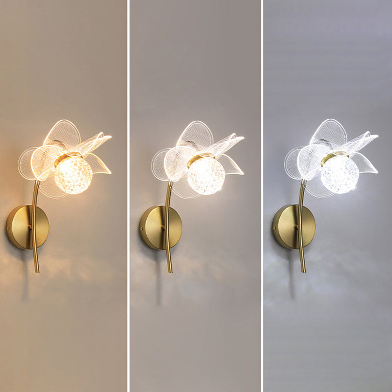 Contemporary Wall Sconce Flower Wall Light Fixture with Acrylic and Metal for Bedroom