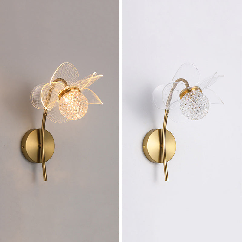Contemporary Wall Sconce Flower Wall Light Fixture with Acrylic and Metal for Bedroom