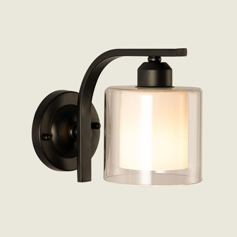 Minimalism Wall Sconce Cylinder Glass Wall Light Fixture in Black for Bedroom