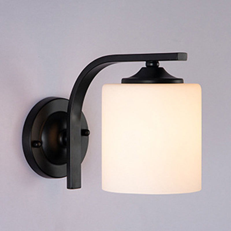 Minimalism Wall Sconce Cylinder Glass Wall Light Fixture in Black for Bedroom