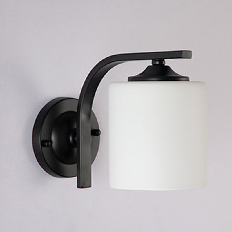 Minimalism Wall Sconce Cylinder Glass Wall Light Fixture in Black for Bedroom