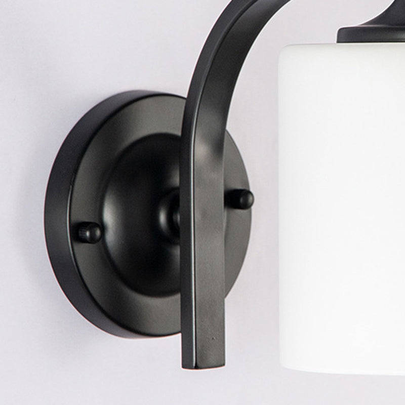 Minimalism Wall Sconce Cylinder Glass Wall Light Fixture in Black for Bedroom