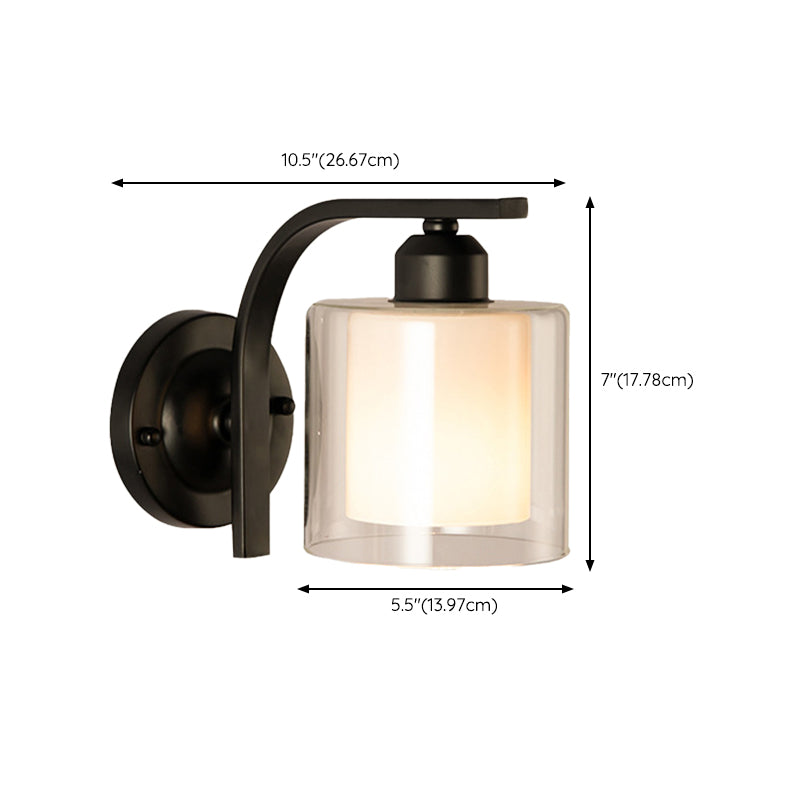 Minimalism Wall Sconce Cylinder Glass Wall Light Fixture in Black for Bedroom