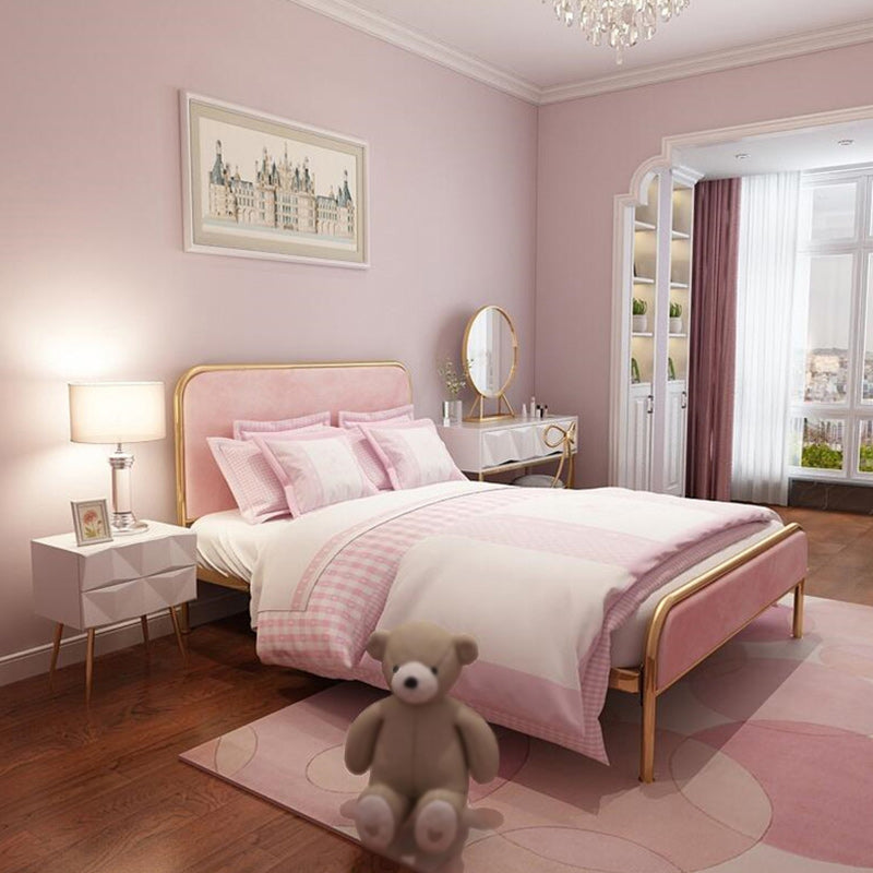Glam Platform Bed Iron Frame Standard Bed with Rectangular Headboard