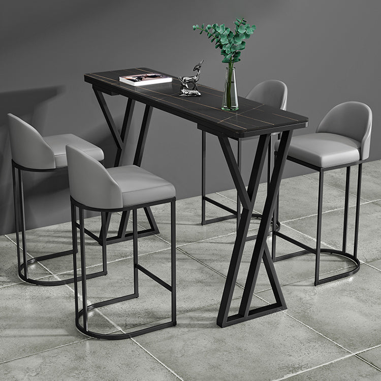 Industrial 1/5 Pieces Bar Table Set Rectangle Stone Counter Table with High Stools