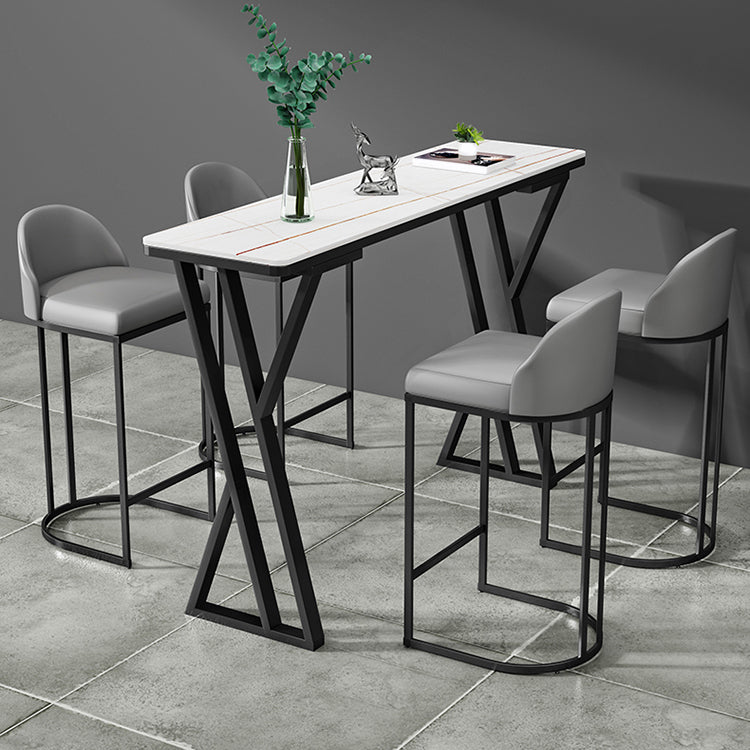 Industrial 1/5 Pieces Bar Table Set Rectangle Stone Counter Table with High Stools