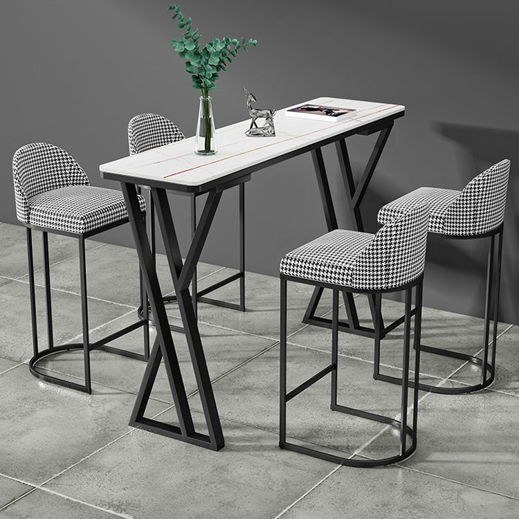 Industrial 1/5 Pieces Bar Table Set Rectangle Stone Counter Table with High Stools