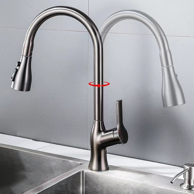 Contemporary Retractable Faucet Copper Single Handle High Arc Faucet for Kitchen