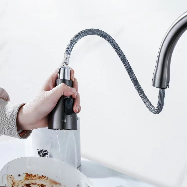 Contemporary Retractable Faucet Copper Single Handle High Arc Faucet for Kitchen