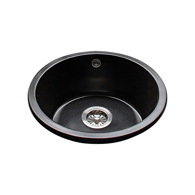Contemporary Kitchen Sink Black Round Quartz Drop-In Single Bowl(Not Included Faucet)