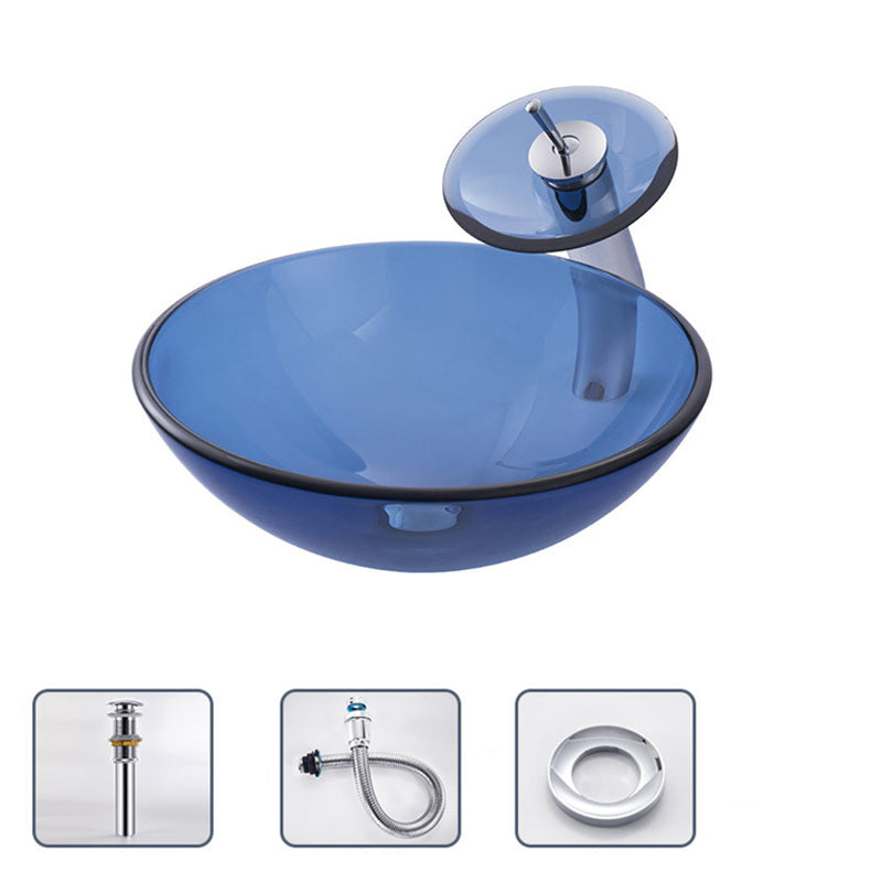 Creative Vessel Bathroom Sink Glass Vessel Lavatory Sink in Blue