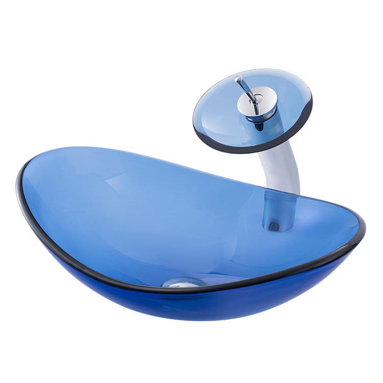 Creative Vessel Bathroom Sink Glass Vessel Lavatory Sink in Blue