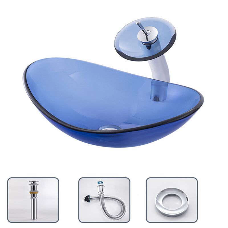 Creative Vessel Bathroom Sink Glass Vessel Lavatory Sink in Blue