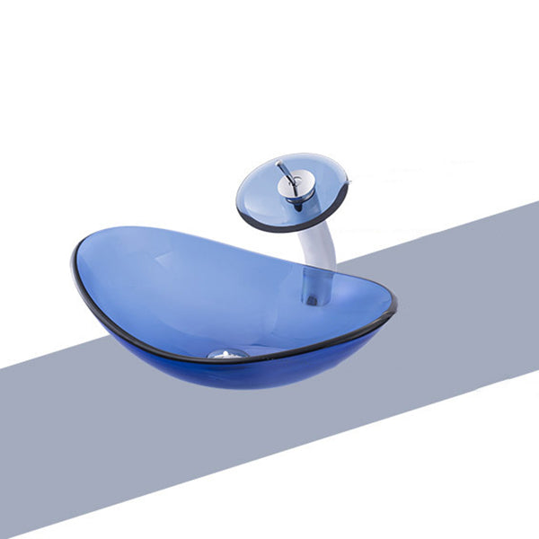 Creative Vessel Bathroom Sink Glass Vessel Lavatory Sink in Blue