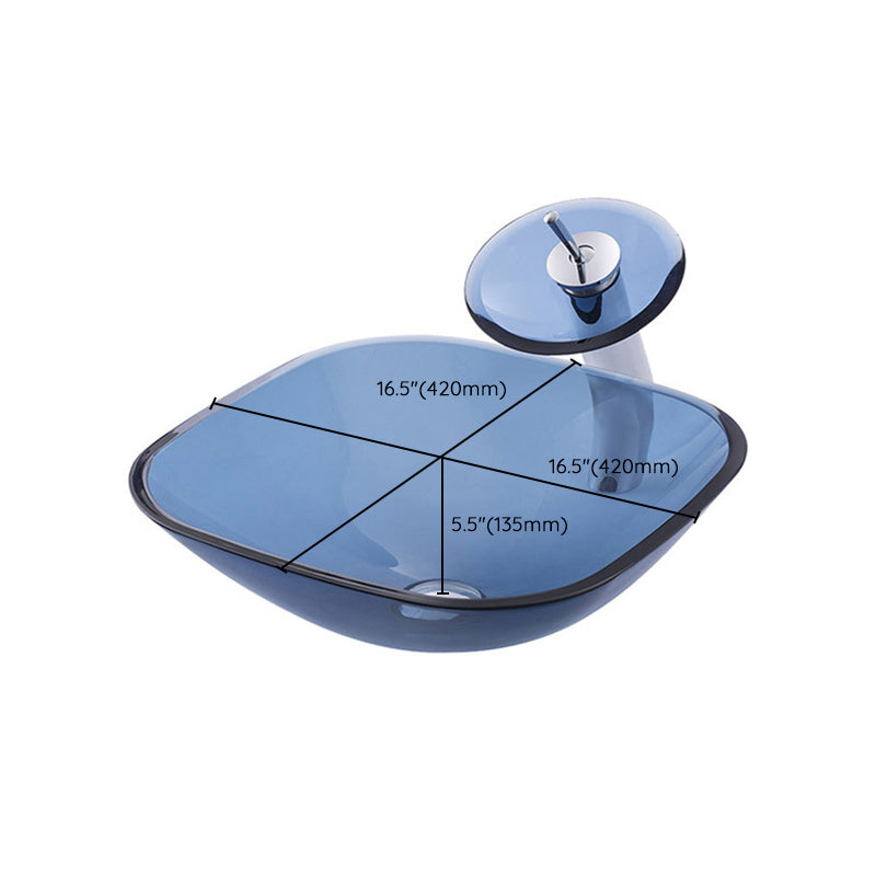 Creative Vessel Bathroom Sink Glass Vessel Lavatory Sink in Blue