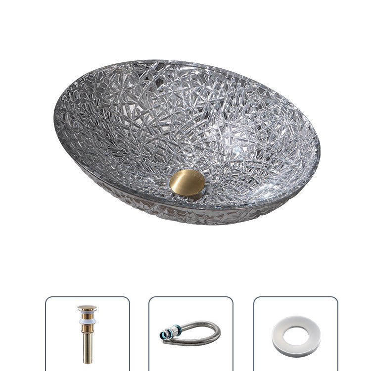 Creative Oval Bathroom Sink Glass Vessel Lavatory Sink with Pop-Up Drain