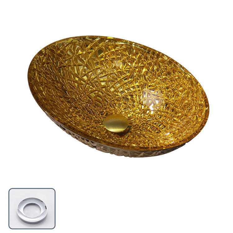 Creative Oval Bathroom Sink Glass Vessel Lavatory Sink with Pop-Up Drain