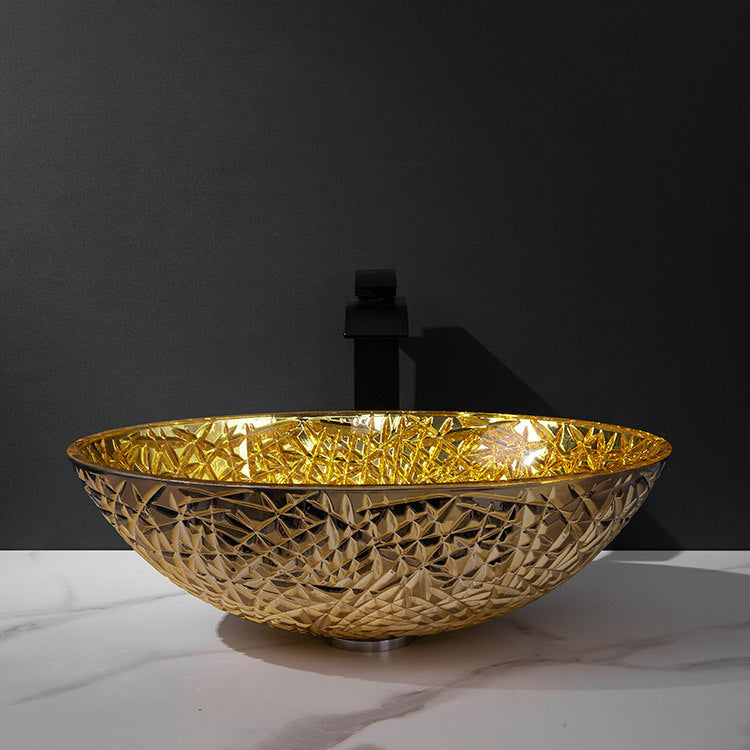 Creative Oval Bathroom Sink Glass Vessel Lavatory Sink with Pop-Up Drain