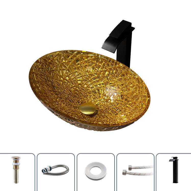 Creative Oval Bathroom Sink Glass Vessel Lavatory Sink with Pop-Up Drain