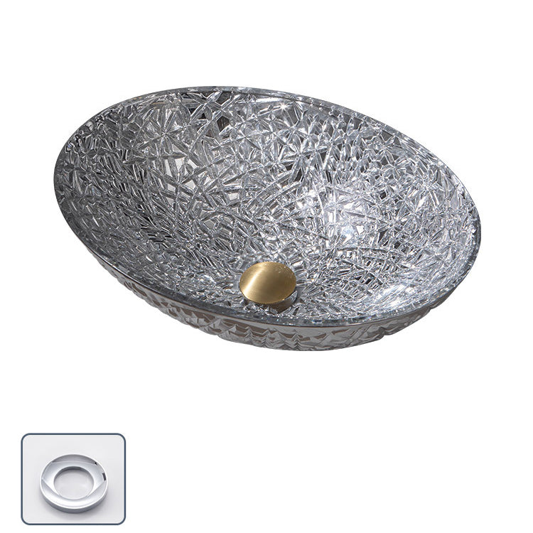 Creative Oval Bathroom Sink Glass Vessel Lavatory Sink with Pop-Up Drain