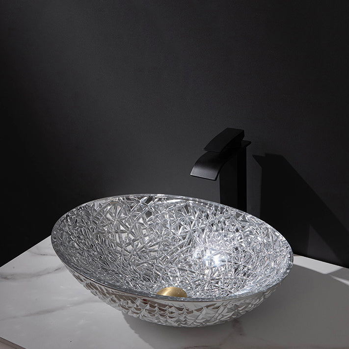 Creative Oval Bathroom Sink Glass Vessel Lavatory Sink with Pop-Up Drain