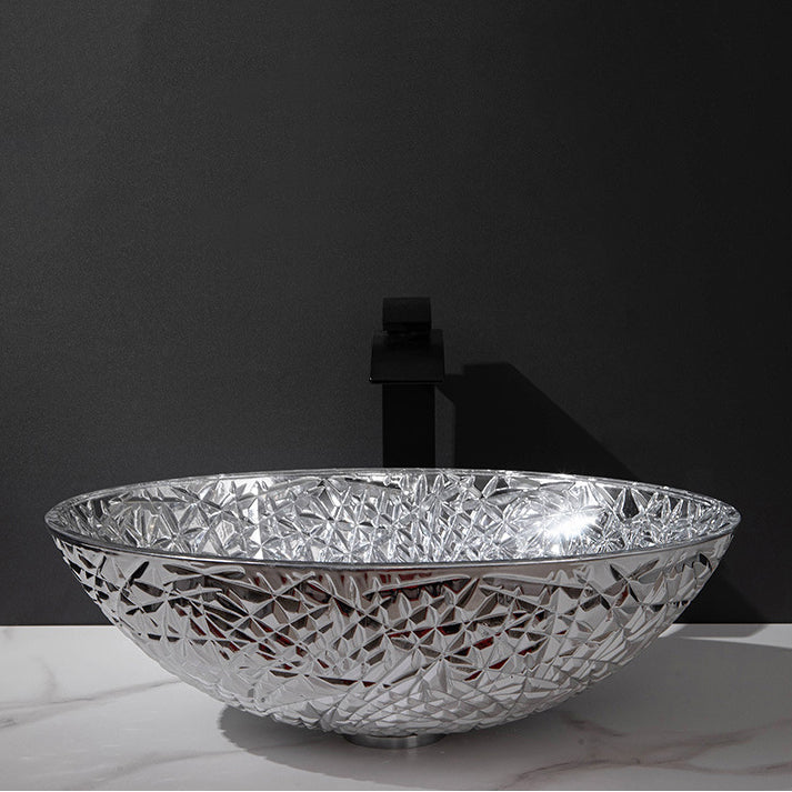 Creative Oval Bathroom Sink Glass Vessel Lavatory Sink with Pop-Up Drain