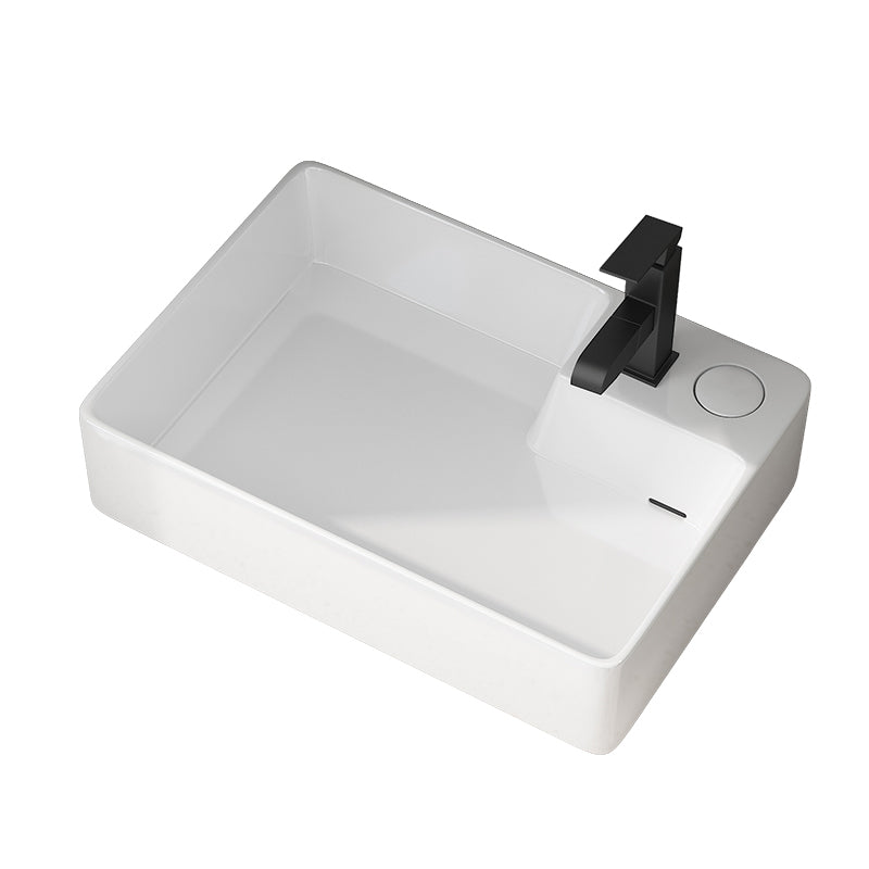 Modern Vessel Bathroom Sink Rectangular Porcelain with Overflow and Faucet Basin Sink