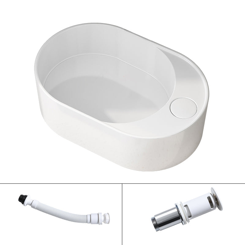 Modern Vessel Bathroom Sink Rectangular Porcelain with Overflow and Faucet Basin Sink