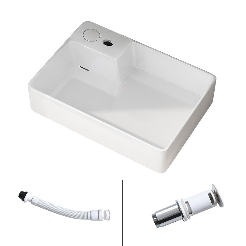 Modern Vessel Bathroom Sink Rectangular Porcelain with Overflow and Faucet Basin Sink