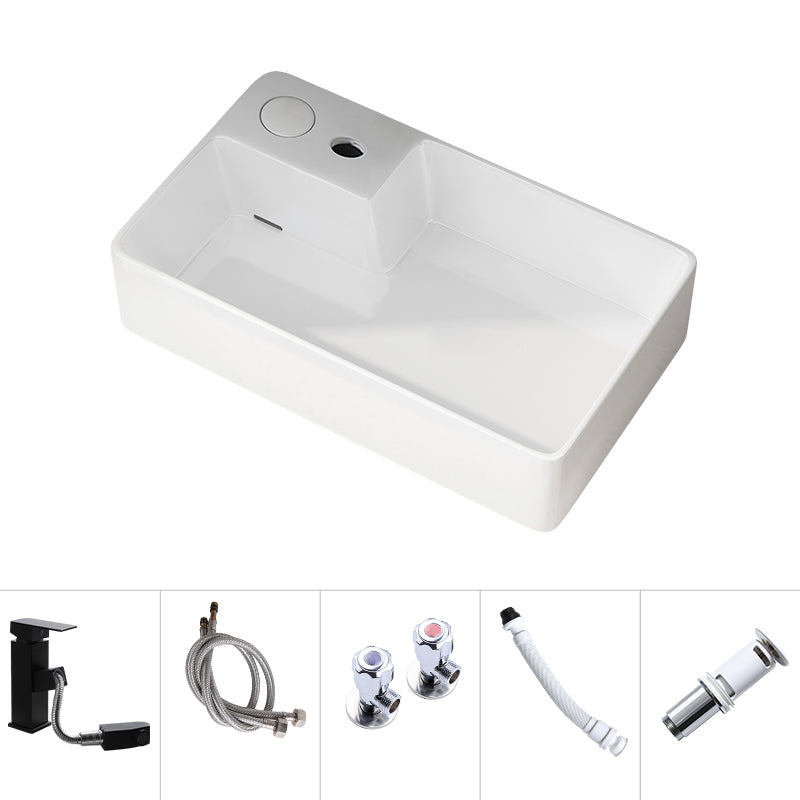 Modern Vessel Bathroom Sink Rectangular Porcelain with Overflow and Faucet Basin Sink