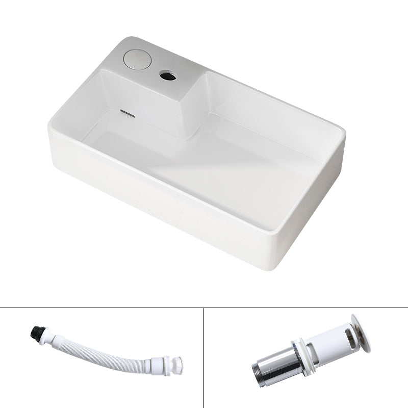 Modern Vessel Bathroom Sink Rectangular Porcelain with Overflow and Faucet Basin Sink