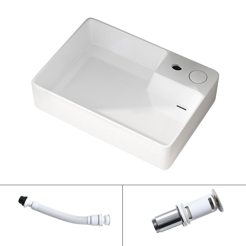 Modern Vessel Bathroom Sink Rectangular Porcelain with Overflow and Faucet Basin Sink