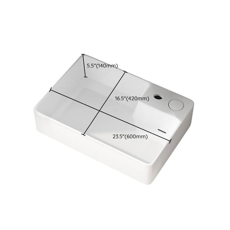 Modern Vessel Bathroom Sink Rectangular Porcelain with Overflow and Faucet Basin Sink