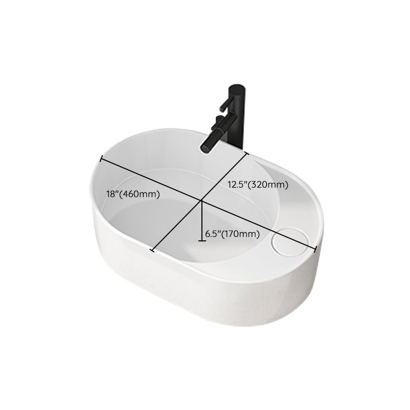 Modern Vessel Bathroom Sink Rectangular Porcelain with Overflow and Faucet Basin Sink