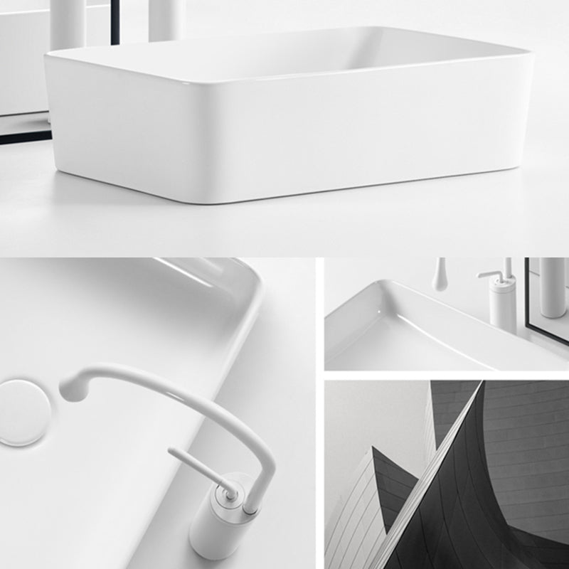 Modern Bathroom Sink Ceramic Oval White Basin Drain Assembly Bathroom Sink