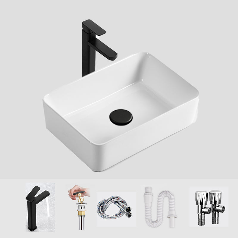 Modern Bathroom Sink Ceramic Oval White Basin Drain Assembly Bathroom Sink