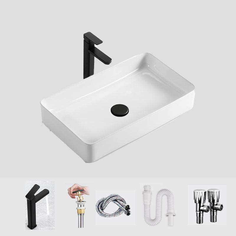 Modern Bathroom Sink Ceramic Oval White Basin Drain Assembly Bathroom Sink