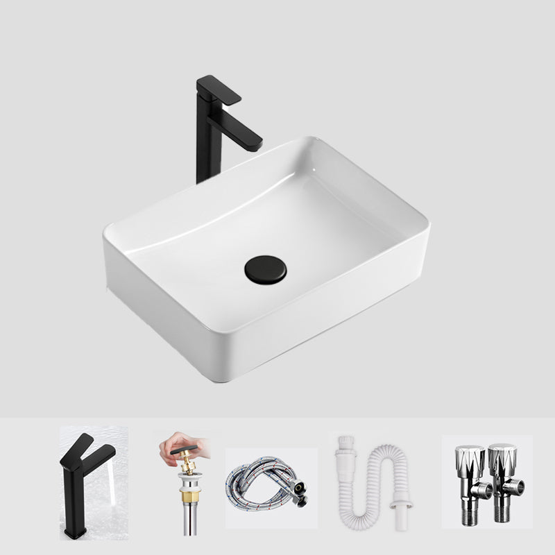 Modern Bathroom Sink Ceramic Oval White Basin Drain Assembly Bathroom Sink